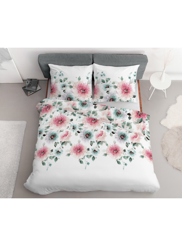 KOMPLET POŚCIELI 160x200 BIAŁA W KWIATY