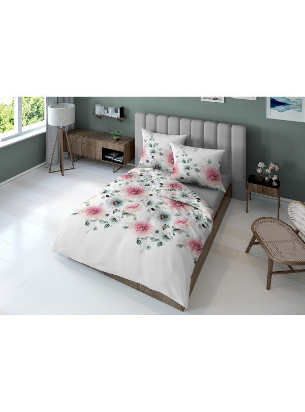 KOMPLET POŚCIELI 200x220 BIAŁA W KWIATY