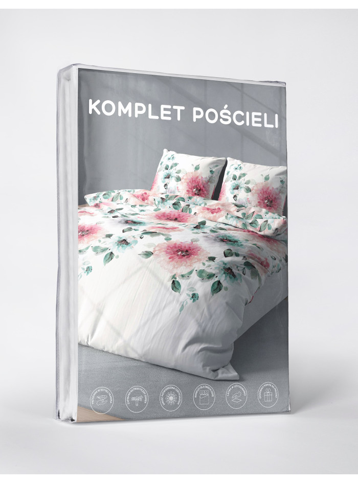 KOMPLET POŚCIELI 200x220 BIAŁA W KWIATY