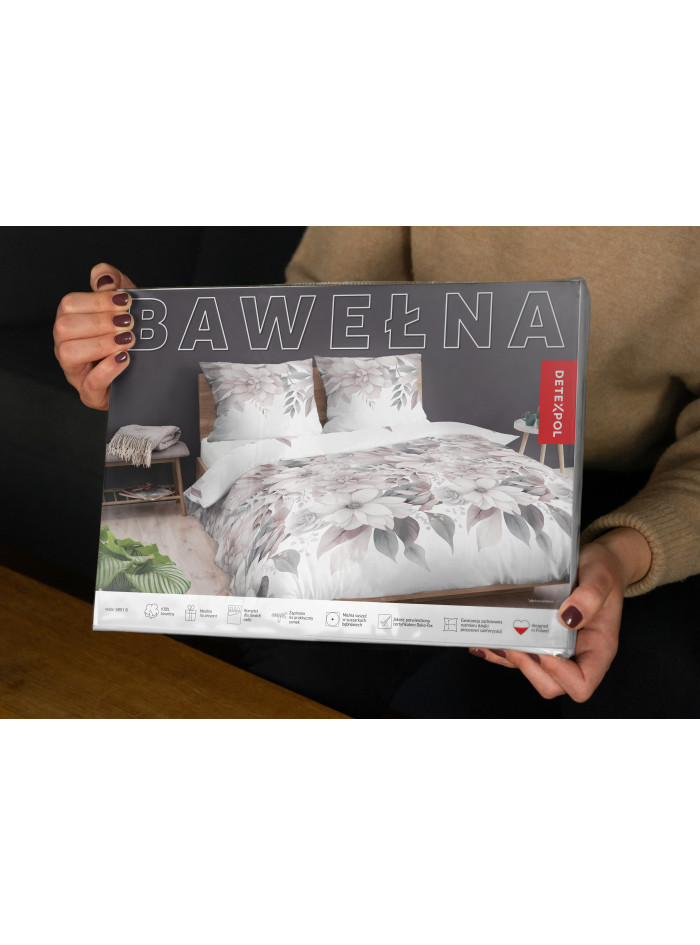 POŚCIEL BAWEŁNIANA 140x200 KWIATY BIAŁO RÓŻOWA 4851_A