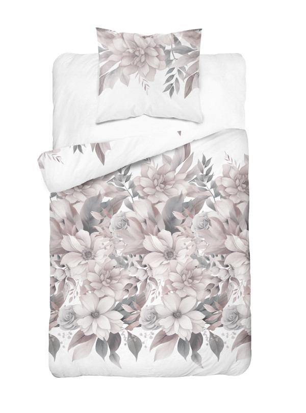 POŚCIEL BAWEŁNIANA 140x200 KWIATY BIAŁO RÓŻOWA 4851_A