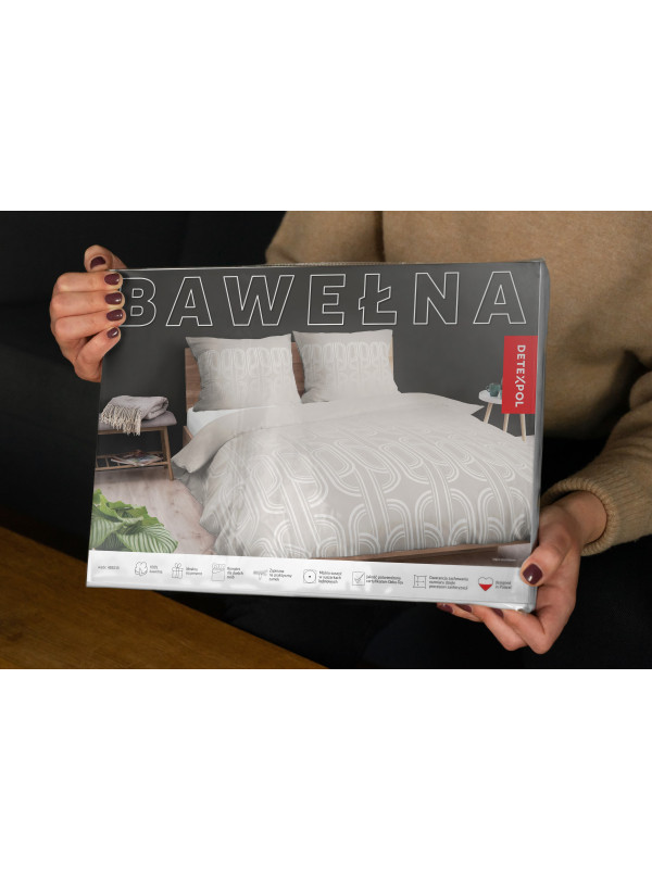 POŚCIEL BAWEŁNIANA 140x200 GEOMETRYCZNA BEŻOWA 4853_B