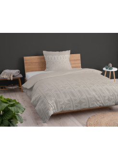 POŚCIEL BAWEŁNIANA 140x200 GEOMETRYCZNA BEŻOWA 4853_B