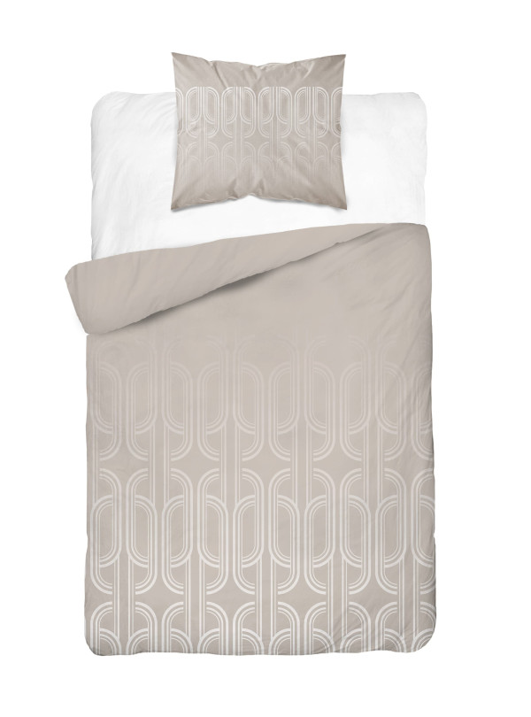 POŚCIEL BAWEŁNIANA 140x200 GEOMETRYCZNA BEŻOWA 4853_B