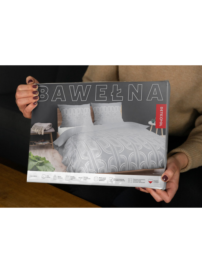 POŚCIEL BAWEŁNIANA 140x200 GEOMETRYCZNA SZARA 4853_A