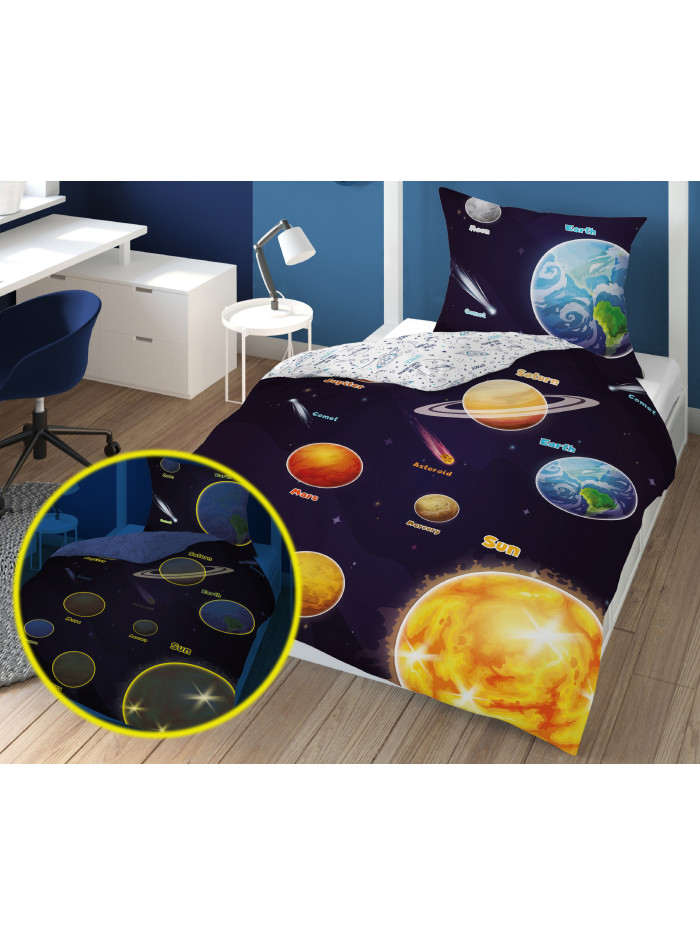 POŚCIEL 160x200 ŚWIECĄCA W CIEMNOŚCI KOSMOS PLANETY UKŁAD SŁONECZNY
