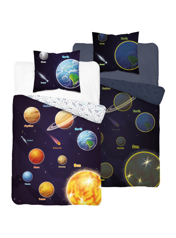 POŚCIEL 160x200 ŚWIECĄCA W CIEMNOŚCI KOSMOS PLANETY UKŁAD SŁONECZNY