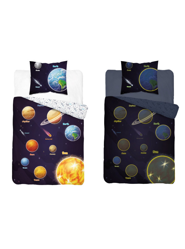 POŚCIEL 160x200 ŚWIECĄCA W CIEMNOŚCI KOSMOS PLANETY UKŁAD SŁONECZNY