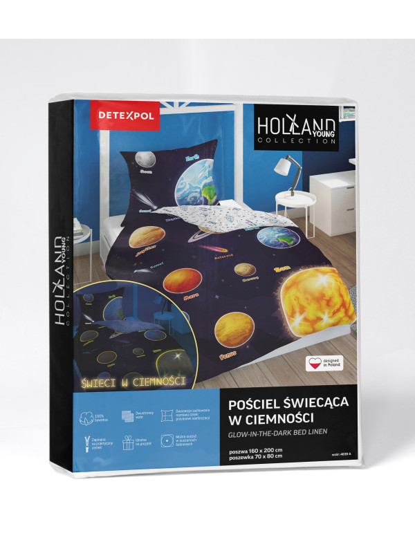 POŚCIEL 140x200 ŚWIECĄCA W CIEMNOŚCI KOSMOS PLANETY UKŁAD SŁONECZNY