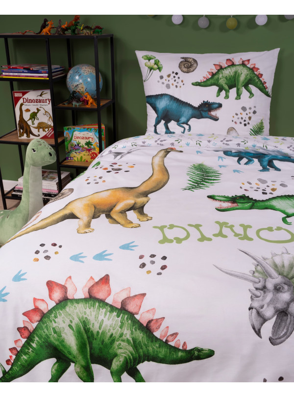 POŚCIEL 160x200 ŚWIECĄCA W CIEMNOŚCI DINOZAURY TYRANOZAUR TRICERATOPS