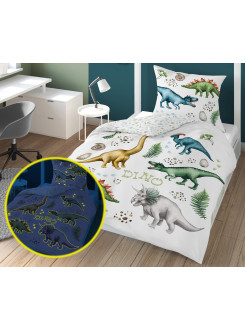 POŚCIEL 160x200 ŚWIECĄCA W CIEMNOŚCI DINOZAURY TYRANOZAUR TRICERATOPS