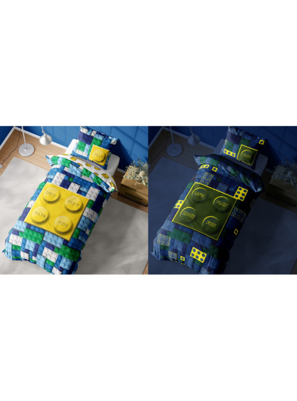 POŚCIEL 140x200 ŚWIECĄCA W CIEMNOŚCI KLOCKI 4229_A