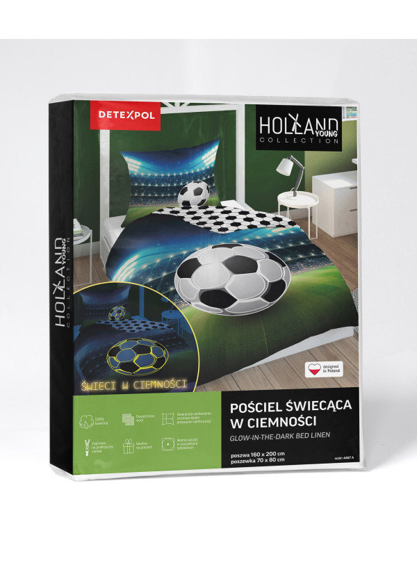 POŚCIEL 140x200 ŚWIECĄCA W CIEMNOŚCI PIŁKA STADION