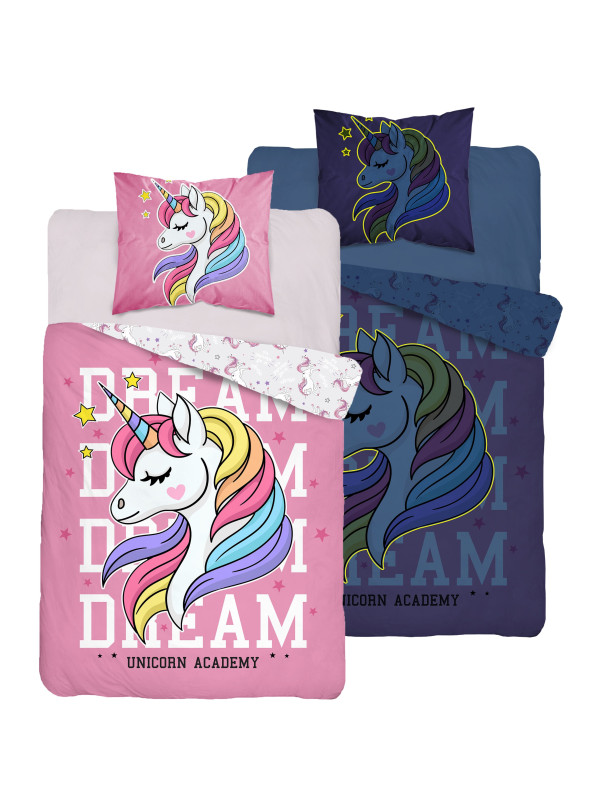 POŚCIEL 140x200 ŚWIECĄCA W CIEMNOŚCI JEDNOROŻEC RÓZÓWA 4235_A