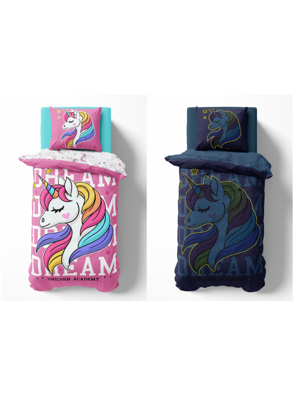 POŚCIEL 140x200 ŚWIECĄCA W CIEMNOŚCI JEDNOROŻEC RÓZÓWA 4235_A