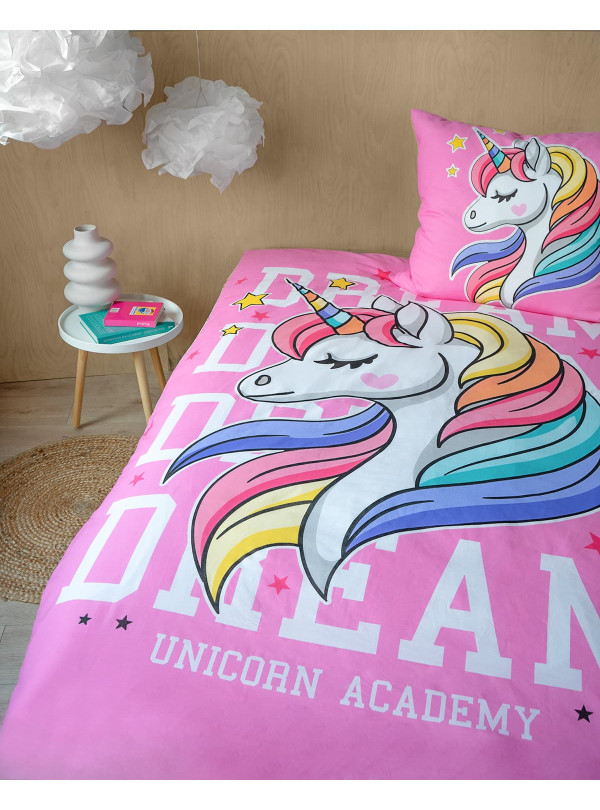 POŚCIEL 140x200 ŚWIECĄCA W CIEMNOŚCI JEDNOROŻEC RÓZÓWA 4235_A