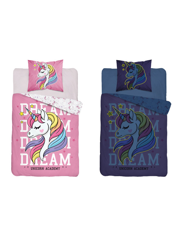 POŚCIEL 160x200 ŚWIECĄCA W CIEMNOŚCI JEDNOROŻEC RÓZÓWA 4235_A