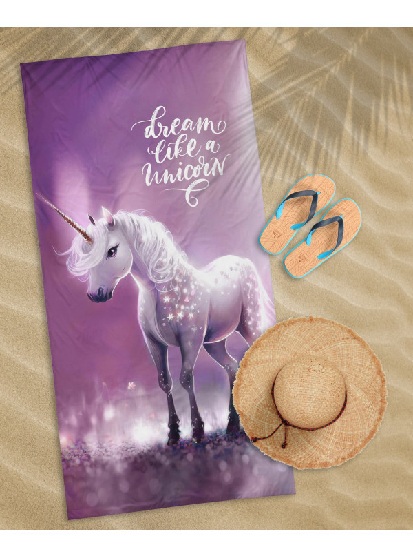 RĘCZNIK 70x140 KĄPIELOWY PLAŻOWY BAWEŁNIANY JEDNOROŻEC FIOLETOWY