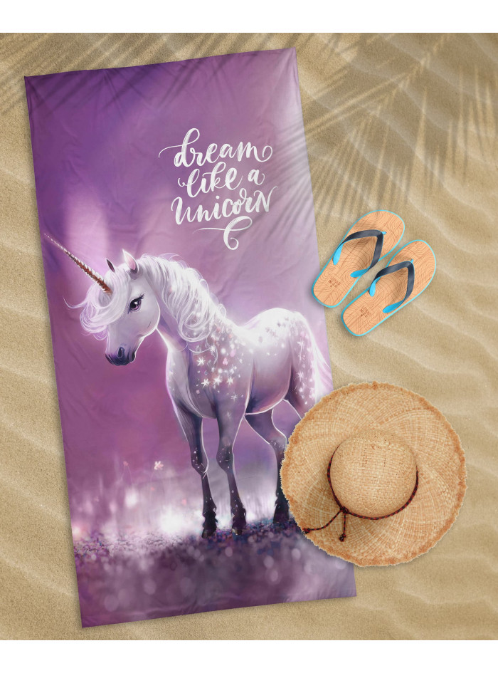 RĘCZNIK 70x140 KĄPIELOWY PLAŻOWY BAWEŁNIANY JEDNOROŻEC FIOLETOWY