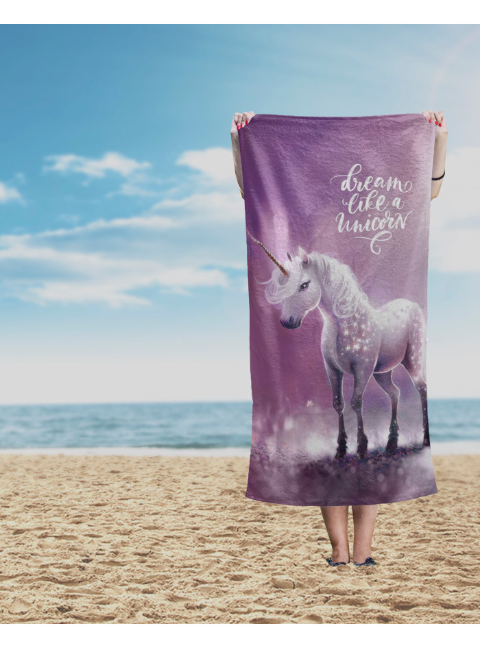 RĘCZNIK 70x140 KĄPIELOWY PLAŻOWY BAWEŁNIANY JEDNOROŻEC FIOLETOWY