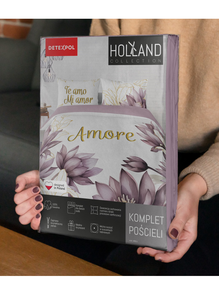 POŚCIEL BAWEŁNIANA 160x200 BIAŁO RÓŻOWA AMORE
