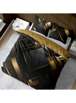 POŚCIEL BAWEŁNIANA 160x200 CZARNO ZŁOTA GEOMETRYCZNA