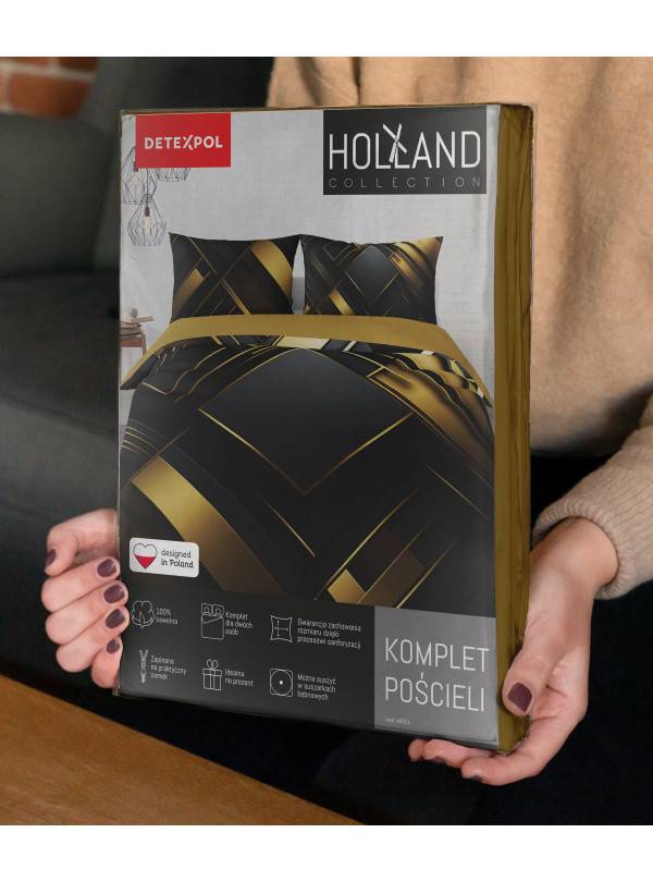 POŚCIEL BAWEŁNIANA 160x200 CZARNO ZŁOTA GEOMETRYCZNA