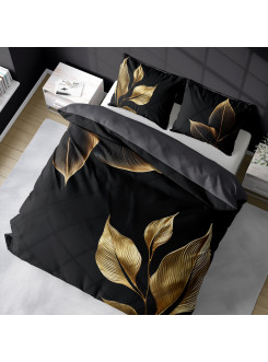 POŚCIEL BAWEŁNIANA 160x200 CZARNO RUDA LIŚCIE