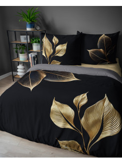 POŚCIEL BAWEŁNIANA 160x200 CZARNO RUDA LIŚCIE 2