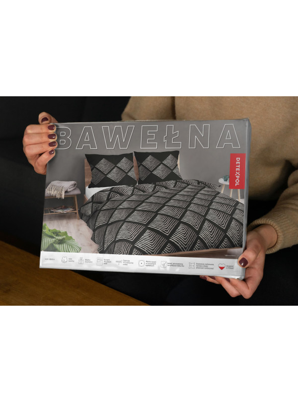 POŚCIEL BAWEŁNIANA 160x200 CZARNA GEOMETRYCZNA 4845_A