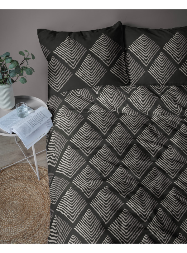 POŚCIEL BAWEŁNIANA 160x200 CZARNA GEOMETRYCZNA 4845_A