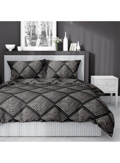 POŚCIEL BAWEŁNIANA 160x200 CZARNA GEOMETRYCZNA 4845_A