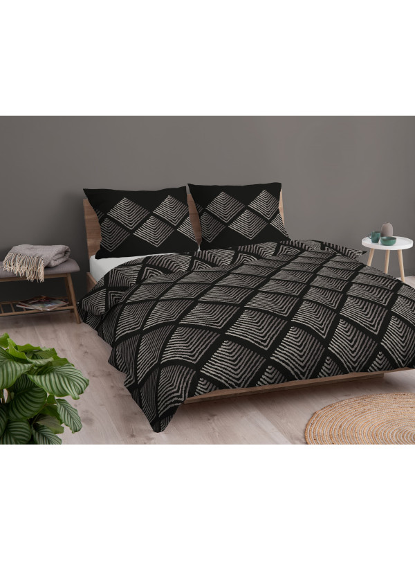POŚCIEL BAWEŁNIANA 160x200 CZARNA GEOMETRYCZNA 4845_A