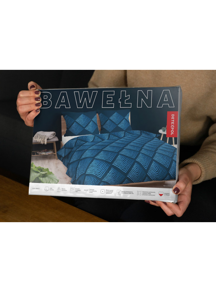 POŚCIEL BAWEŁNIANA 160x200 NIEBIESKA GEOMETRYCZNA 4845_B