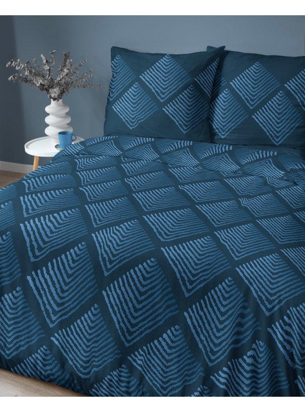 POŚCIEL BAWEŁNIANA 160x200 NIEBIESKA GEOMETRYCZNA 4845_B