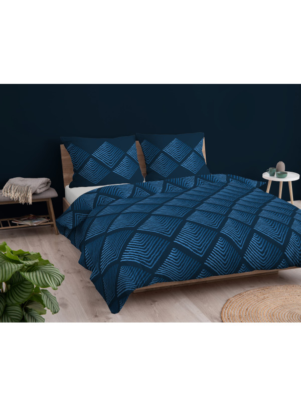 POŚCIEL BAWEŁNIANA 160x200 NIEBIESKA GEOMETRYCZNA 4845_B