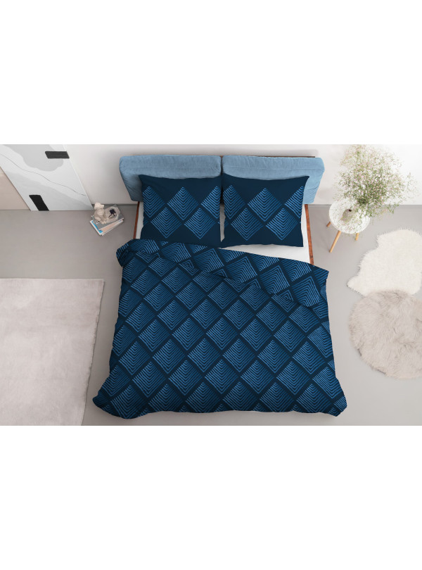 POŚCIEL BAWEŁNIANA 160x200 NIEBIESKA GEOMETRYCZNA 4845_B