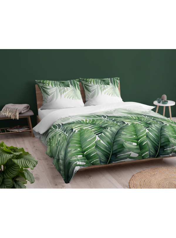POŚCIEL BAWEŁNIANA 200x220 W LIŚCIE ZIELONA