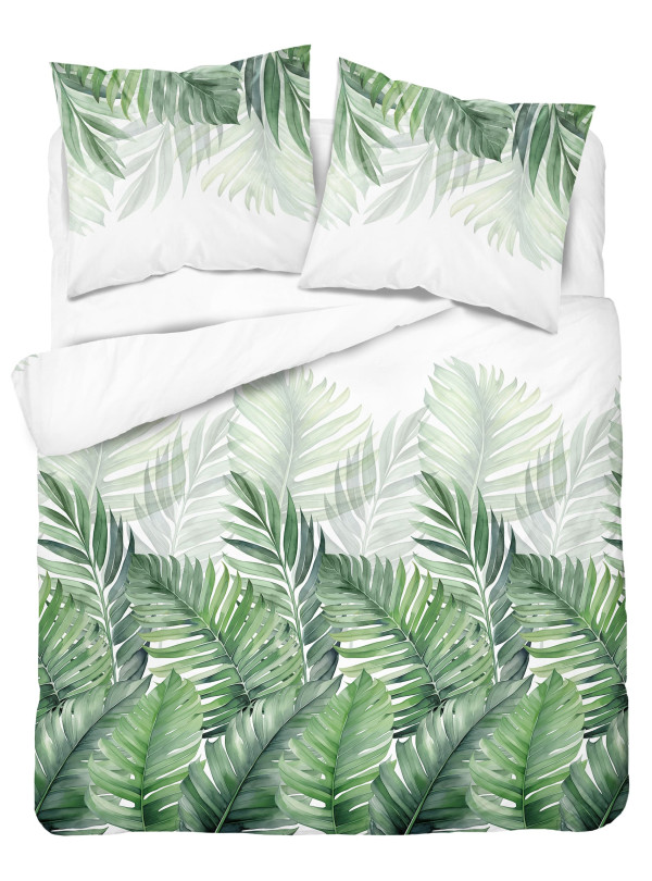 POŚCIEL BAWEŁNIANA 200x220 W LIŚCIE ZIELONA