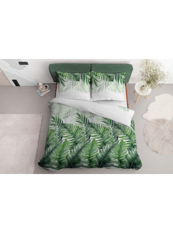 POŚCIEL BAWEŁNIANA 200x220 W LIŚCIE ZIELONA