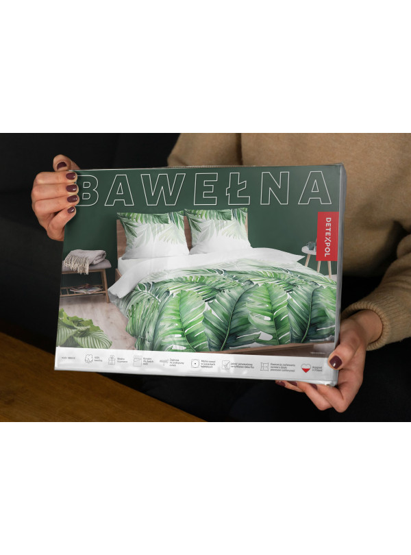 POŚCIEL BAWEŁNIANA 200x220 W LIŚCIE ZIELONA