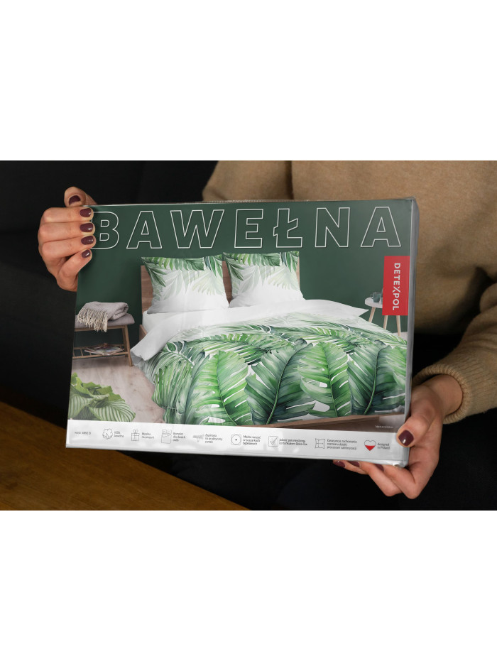 POŚCIEL BAWEŁNIANA 200x220 W LIŚCIE ZIELONA