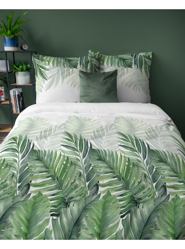 POŚCIEL BAWEŁNIANA 200x220 W LIŚCIE ZIELONA