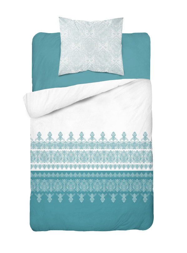 POŚCIEL BAWEŁNIANA 140x200 NIEBIESKA ORNAMENT