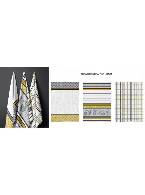 ZESTAW ŚCIERECZEK KUCHENNYCH 50x70 3 sztuki MUSZTARDOWY