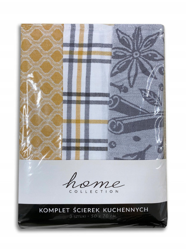 ZESTAW ŚCIERECZEK KUCHENNYCH 50x70 3 sztuki MUSZTARDOWY