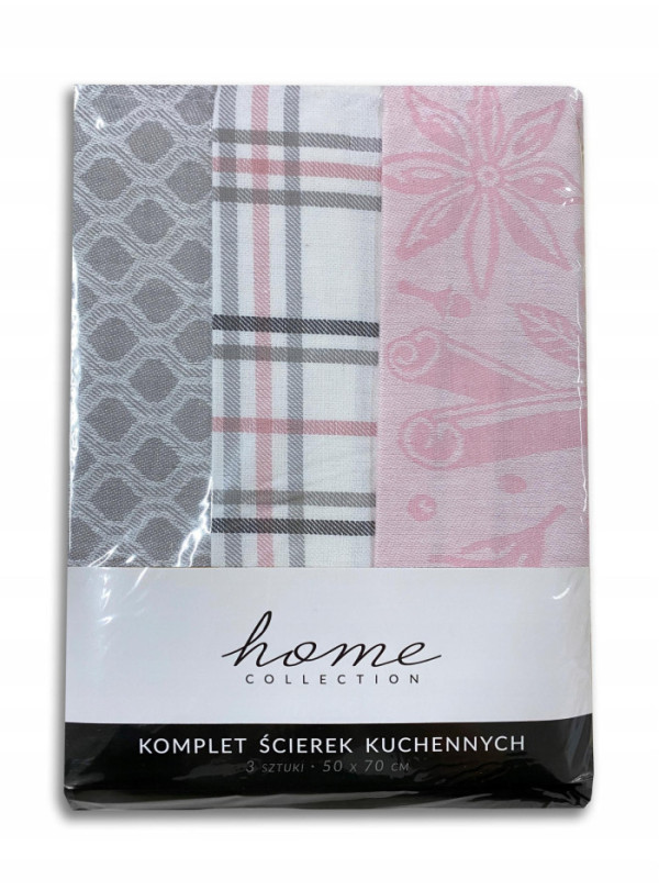 ZESTAW ŚCIERECZEK KUCHENNYCH 50x70 3 sztuki RÓŻOWY