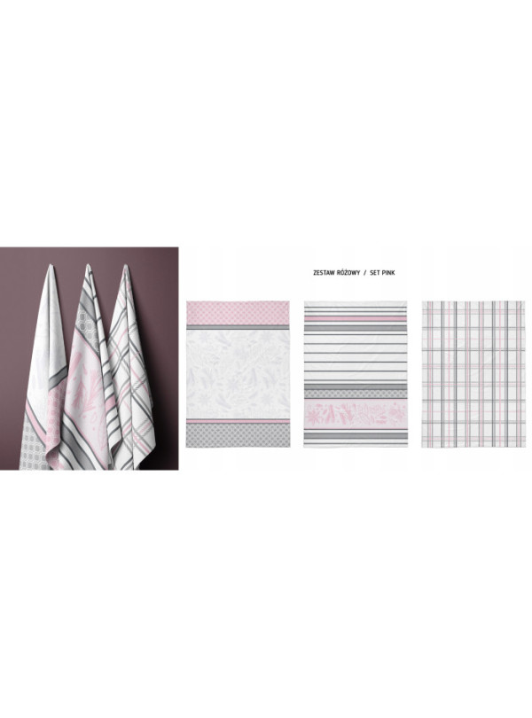 ZESTAW ŚCIERECZEK KUCHENNYCH 50x70 3 sztuki RÓŻOWY