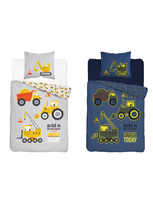 POŚCIEL 160x200 ŚWIECĄCA W CIEMNOŚCI BUDOWA KOPARKA