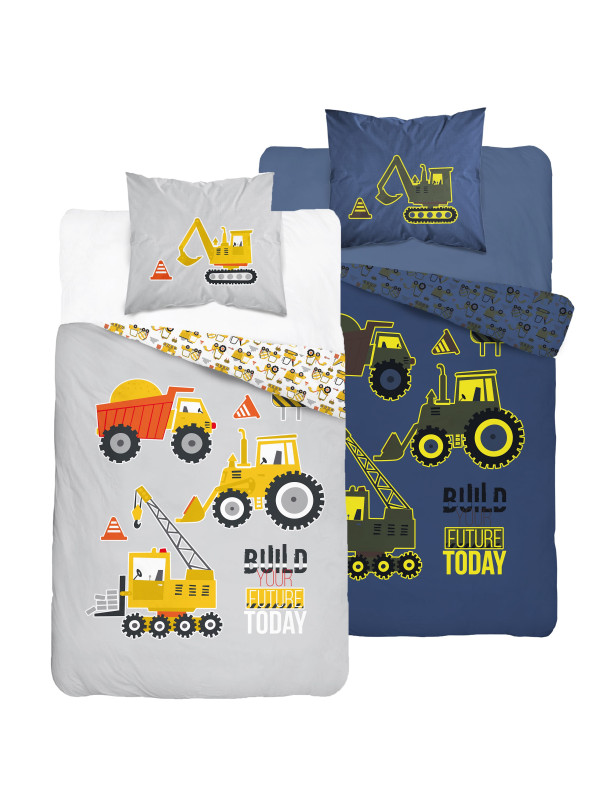 POŚCIEL 160x200 ŚWIECĄCA W CIEMNOŚCI BUDOWA KOPARKA